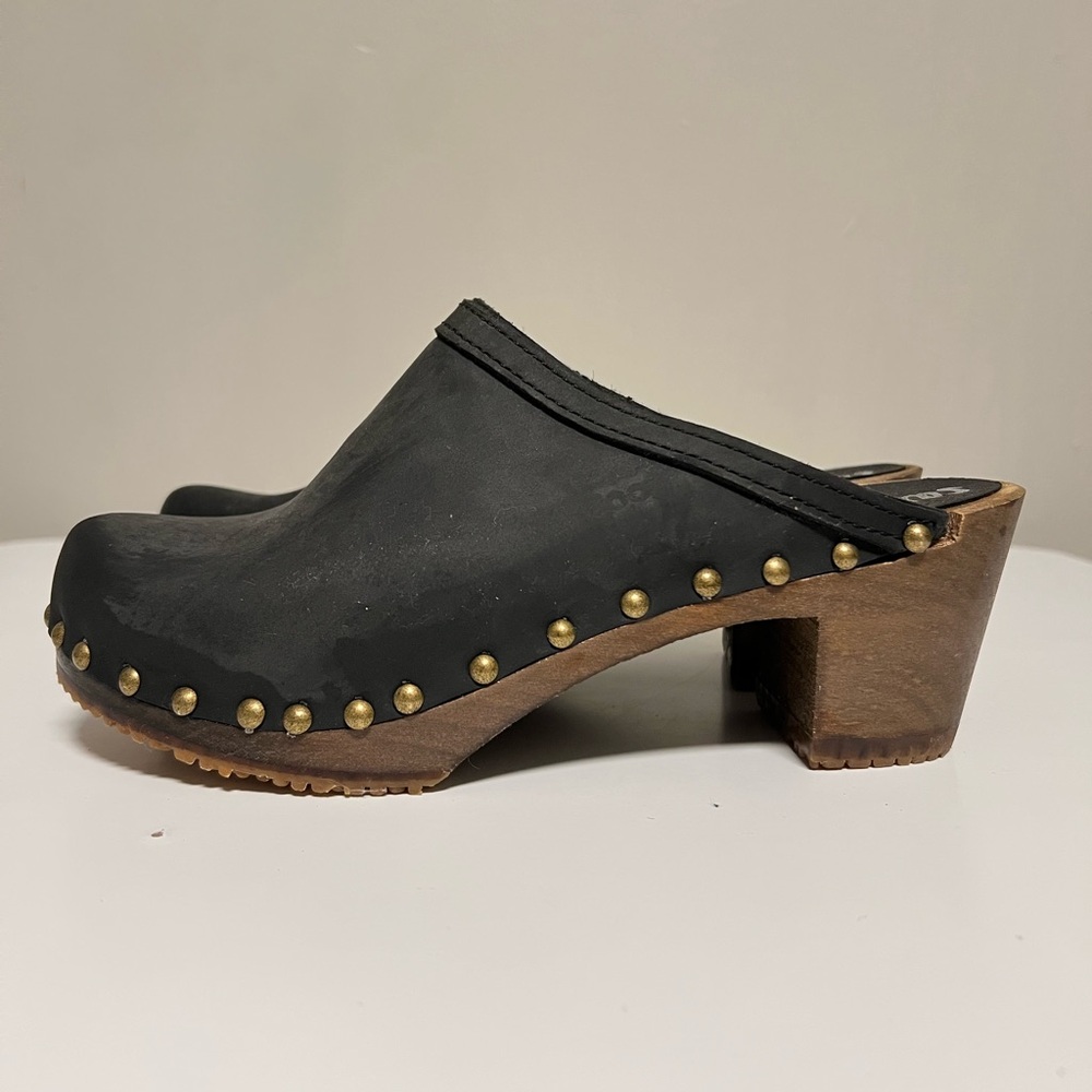 Black Studded Leather Clogs Mule